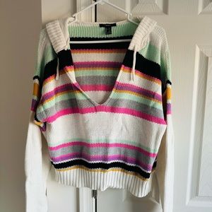 Forever 21 Thick Pastel Hoodie Sweater Deep V-Neck Small Spring Stripes Cropped